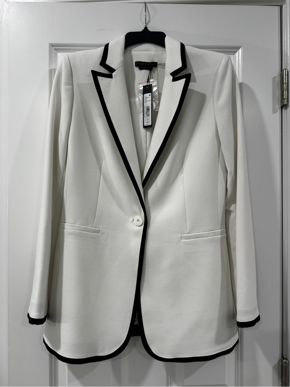 Alice + Olivia White Blazer with Black Piping